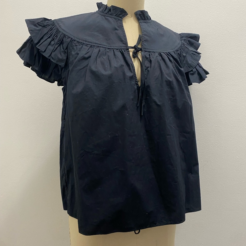 Ulla Johnson Black poplin flutter ruffle top